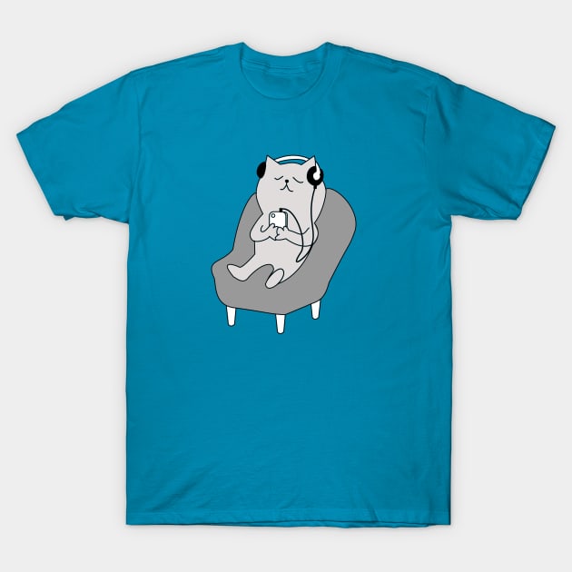 Cat Chillin To Music T-Shirt by Rebel Merch